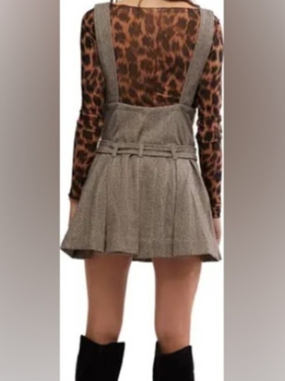 Womens Taupe Pinafore Pleated Mini Skirt